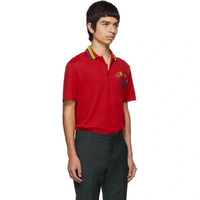 Shop Versace Red Embroidered Medusa Polo