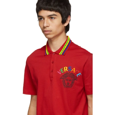 Shop Versace Red Embroidered Medusa Polo