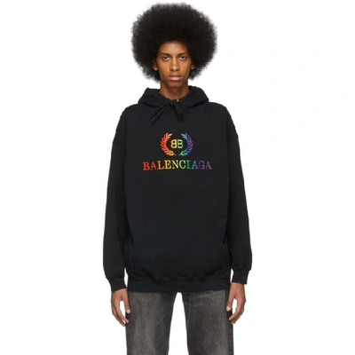 Balenciaga Men's Laurier Rainbow-logo Embroidered Hoodie In Black | ModeSens