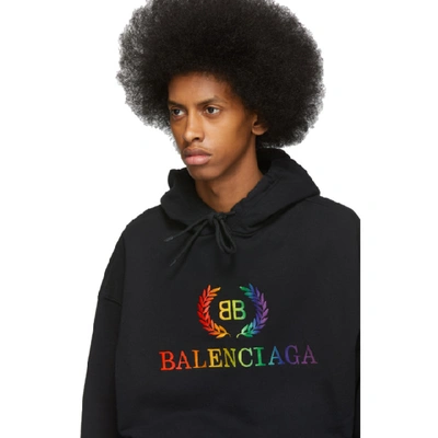 Shop Balenciaga Black Rainbow 'bb' Hoodie
