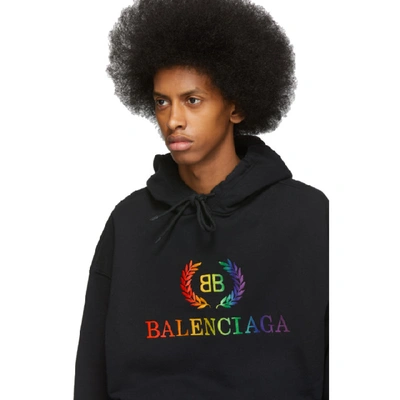 Balenciaga Rainbow Logo Printed Sweatshirt Hoodie In Black | ModeSens