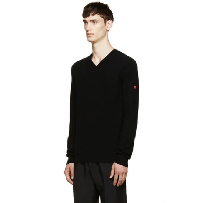 Shop Comme Des Garçons Play Comme Des Garcons Play Black Wool V-neck Logo Sweater