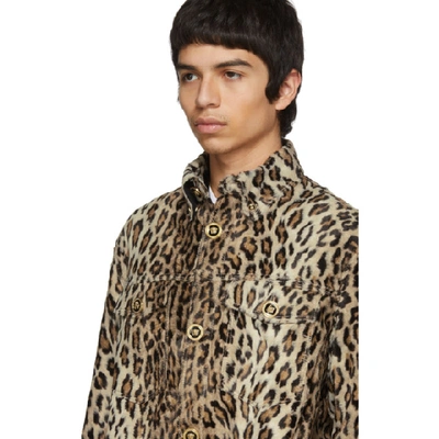 Shop Versace Beige Cheetah Stud Shirt Jacket
