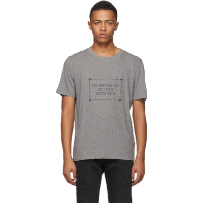 Shop Saint Laurent Grey 'i'm Brutally In Love With You' T-shirt
