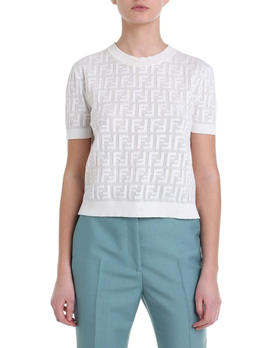 Shop Fendi Short-sleeve Logo Jacquard Sweater In White