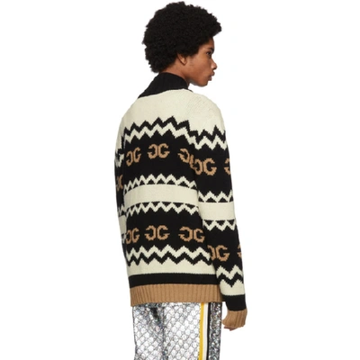 Shop Gucci Black Wool Mirrored Gg Zip-up Sweater In 1082blkmult