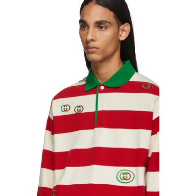 Shop Gucci Red And White Gg Stripe Polo In 6068 Red