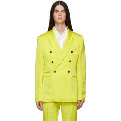 Shop Haider Ackermann Yellow Linen Double-breasted Blazer In Amalfiyelow