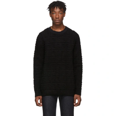 Shop Fendi Black Embossed Wool Forever  Sweater In F0qa1 Blk