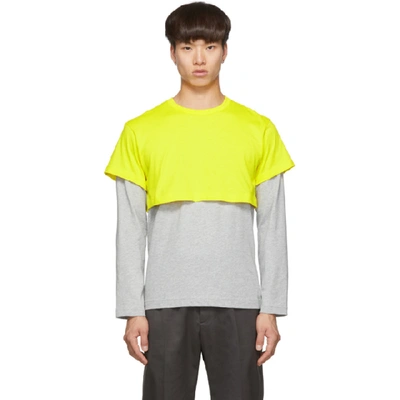 Shop Comme Des Garçons Shirt Comme Des Garcons Shirt Yellow And Grey 2-tone Long Sleeve T-shirt In 4 Ylwgrey