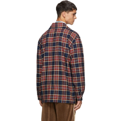 Shop Gucci Red And Blue Check Wool Crest Jacket In 4310 Blue