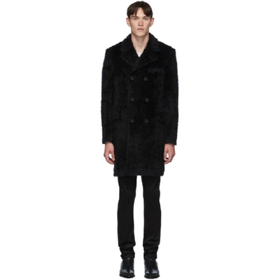 Shop Saint Laurent Black Rive Gauche Double Breasted Coat In 1000 Black