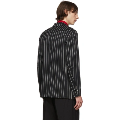 Shop Burberry Black Pinstripe Wool Tailored Blazer