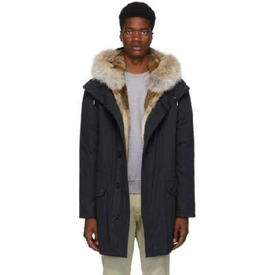 Shop Yves Salomon - Army Navy Down Fur-lined Parka In B0150 Navy