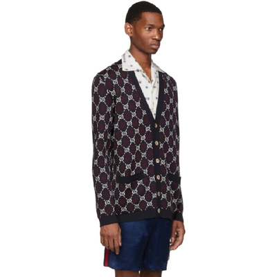 Shop Gucci Navy Gg Cardigan In 4548inkmult