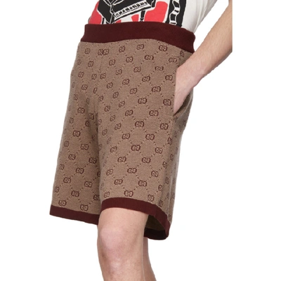 Shop Gucci Burgundy Knit Gg Shorts In 9192 Cherry