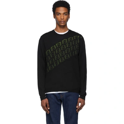 Shop Fendi Black And Green Wool Forever  Asymmetric Logo Sweater In F16w7 Black