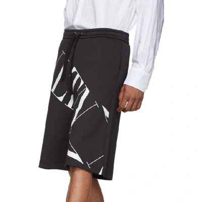 Shop Valentino Black Macrogrid Bermuda Shorts In 0ninero/vl