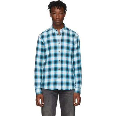 Shop Acne Studios Blue And White Check Shadow Shirt In Bluewhite