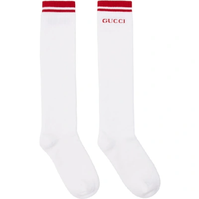 Shop Gucci White And Red Long Pong Socks In 9074 Whtred