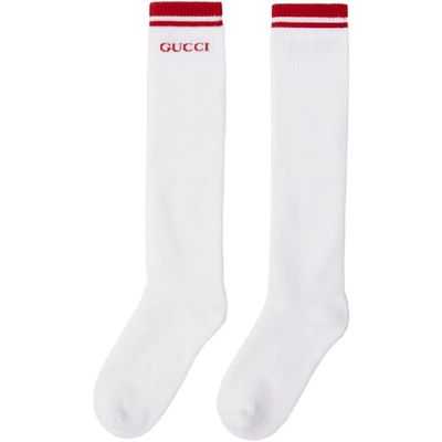 Shop Gucci White And Red Long Pong Socks In 9074 Whtred