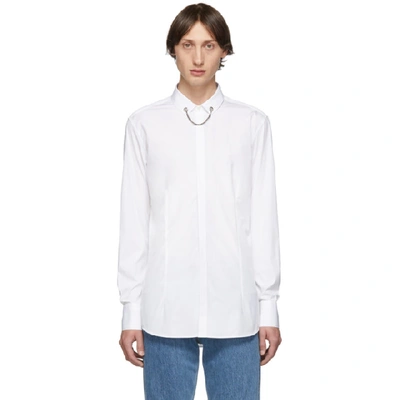 Shop Neil Barrett White Threaded Chain Collar Shirt In 03 White