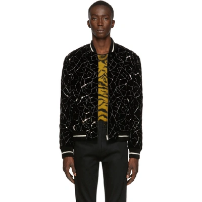 Shop Saint Laurent Black Teddy Tangle Silver Bomber Jacket In 1000 Black