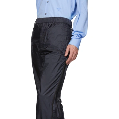 Shop Prada Navy Nylon Side Zip Trousers