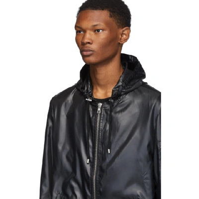 Shop Balmain Black Nylon Hooded Jacket In 0pa Noir