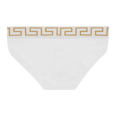 Shop Versace Underwear White And Gold Greek Briefs In A81h Wht/gl