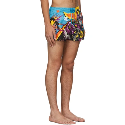 Shop Dolce & Gabbana Multicolor Superhero King Swim Shorts In Light Blue