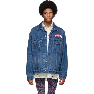 Shop Gucci Blue Denim Patches Oversized Jacket