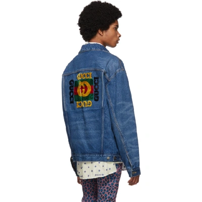 Shop Gucci Blue Denim Patches Oversized Jacket