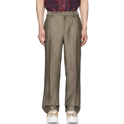 Shop Gucci Brown & White Gg Supreme Wool Trousers In 9032 Natbrn
