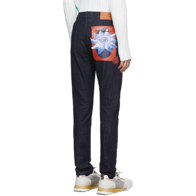 Shop Kenzo Navy Graphic Pocket Jeans In 76 Navyblue