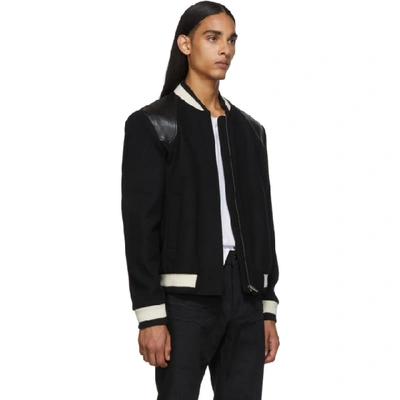 Shop Saint Laurent Black Wool Varsity Bomber Jacket In 1000 Black