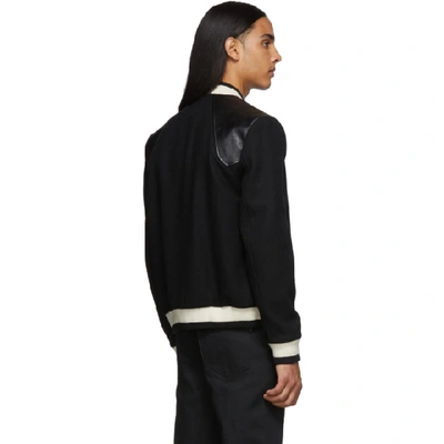 Shop Saint Laurent Black Wool Varsity Bomber Jacket In 1000 Black