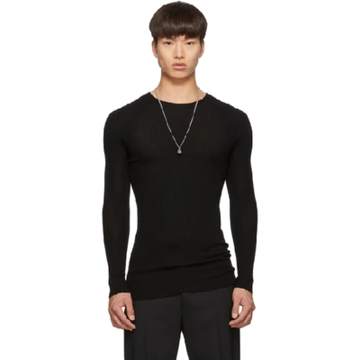 Shop Rick Owens Black Ribbed Round Neck Sweater In 09 Black