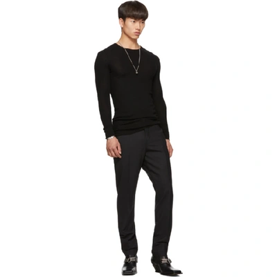 Shop Rick Owens Black Ribbed Round Neck Sweater In 09 Black