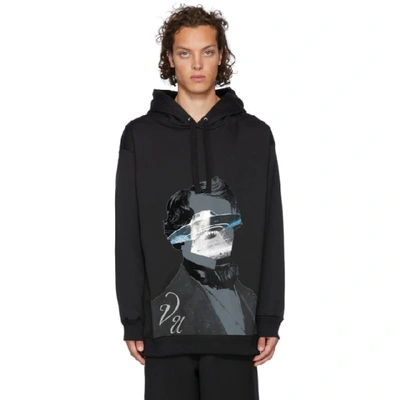 Shop Valentino Black Undercover Edition V Face Ufo Print Hoodie In Dh7 Black