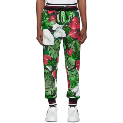 Shop Dolce & Gabbana Dolce And Gabbana Black And Green Anthurium Lounge Pants In Hngg8 Anthu