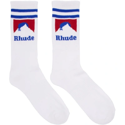 Shop Rhude White And Blue Mountain Logo Socks In Whtredblu