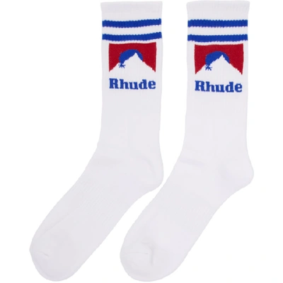 RHUDE 白色 AND 蓝色 MOUNTAIN LOGO 中筒袜