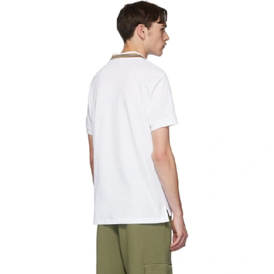 Shop Burberry White Icon Stripe Johnston Polo