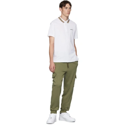 Shop Burberry White Icon Stripe Johnston Polo