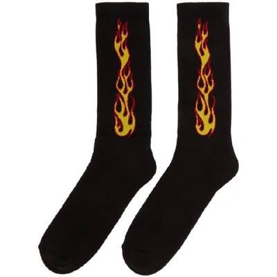 Shop Palm Angels Black Flames Socks In 1088 Black