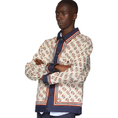 Shop Gucci White Denim Oversized Gg Print Jacket In 9192 White