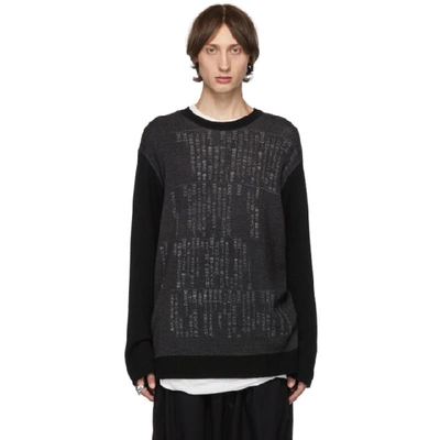 Shop Yohji Yamamoto Grey And Black Dictionary Crewneck Sweater