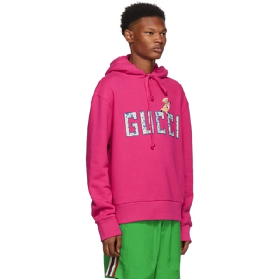 Shop Gucci Pink And Multicolor Logo Hoodie In 5110 Fuschi