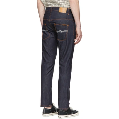 Shop Nudie Jeans Blue Thin Finn Jeans In Ecru